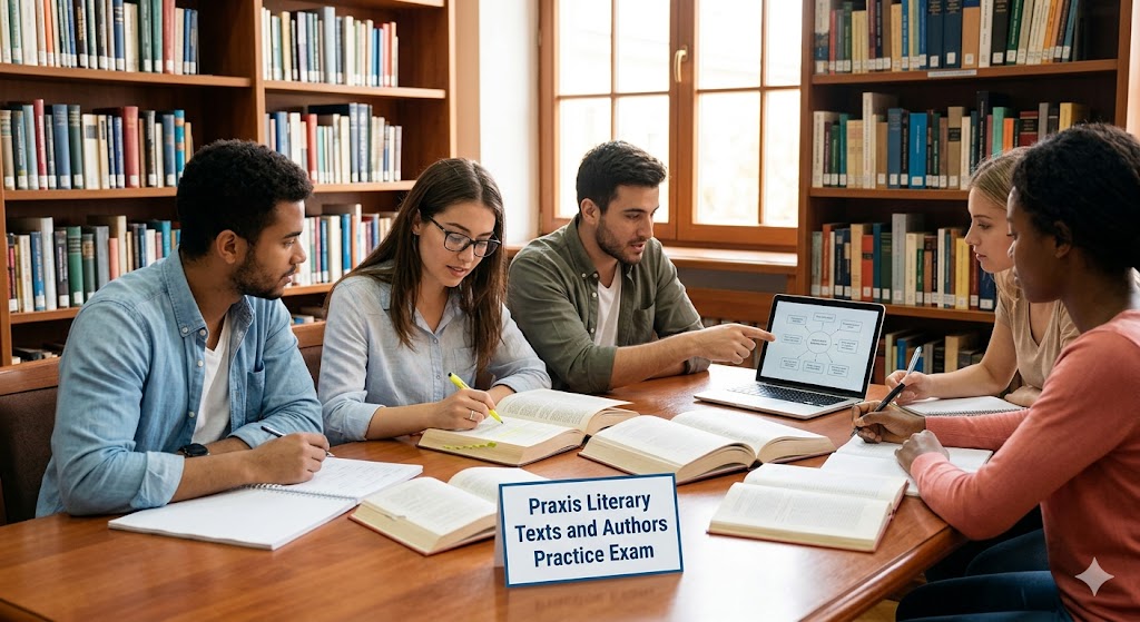 Praxis Literary Texts and Authors Practice Exam Banner