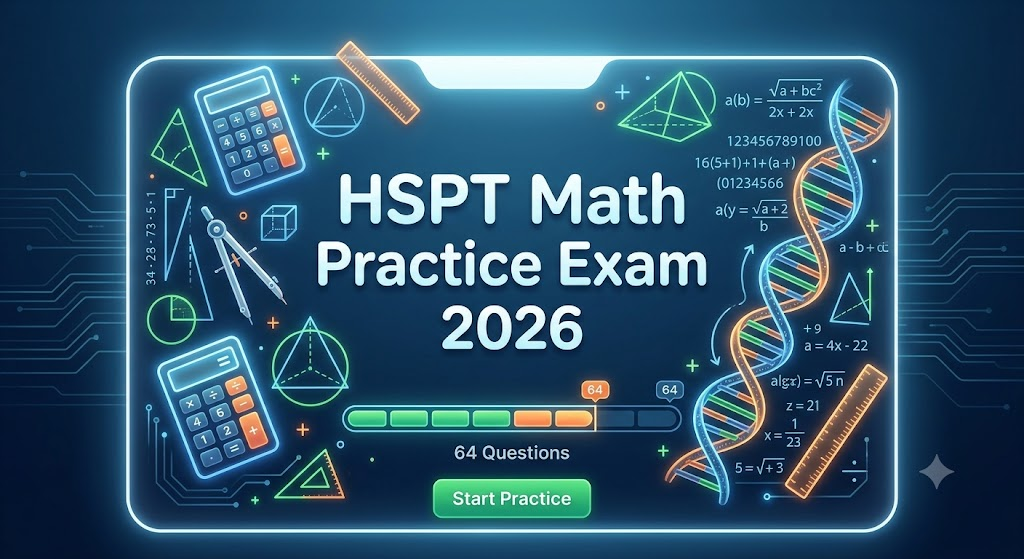 HSPT Math Practice Test 2026 (64 Questions Answers Banner