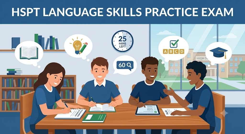 HSPT Language Skills Practice Test 2026 (60 Questions Answers) Banner
