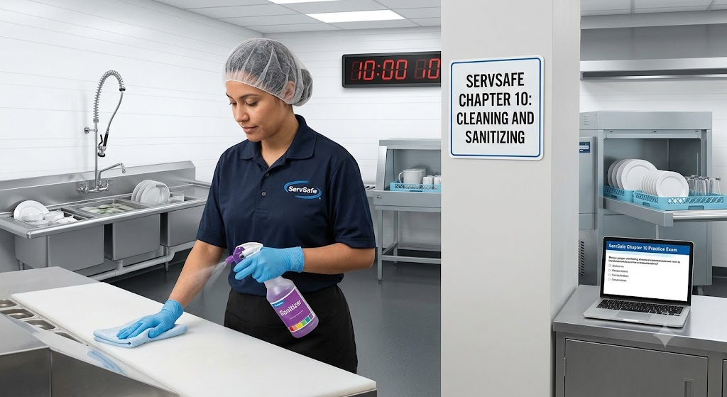 ServSafe Practice Test Chapter: 10 – Cleaning and Sanitizing Banner