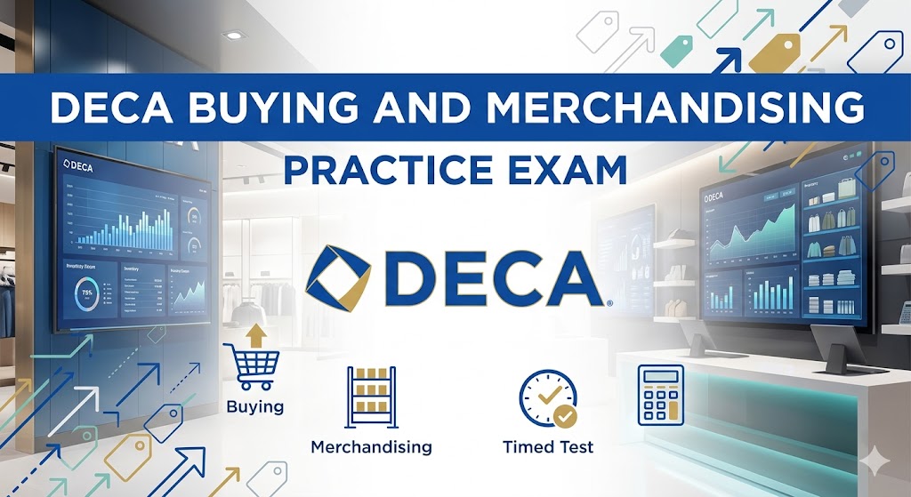 DECA Buying and Merchandising Practice Exam Banner