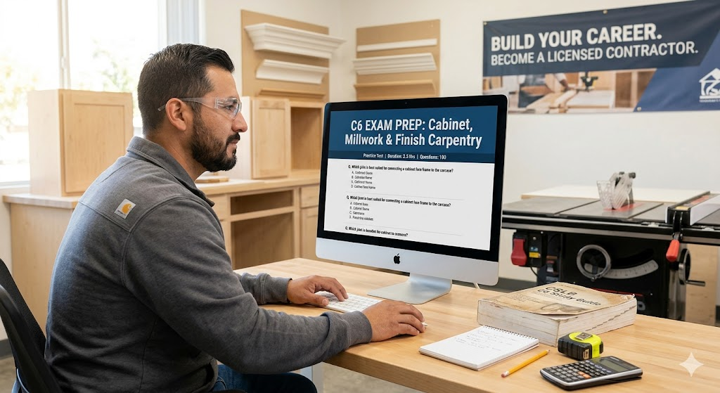 C6 License – Cabinet, Millwork & Finish Carpentry Practice Test Banner