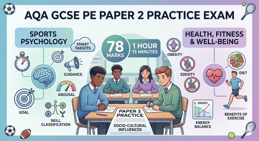 Assessment and Qualifications Alliance (AQA) GCSE PE Paper 2 Practice Banner