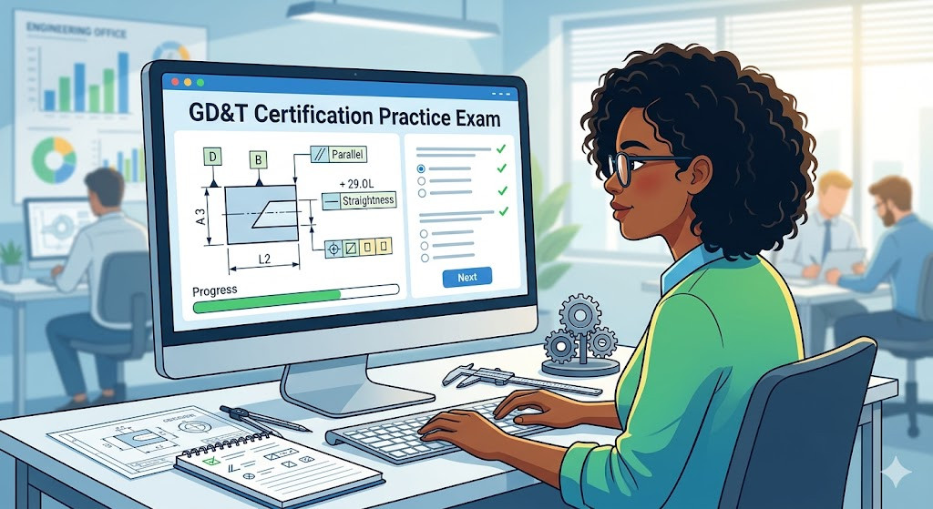 Geometric Dimensioning and Tolerancing (GD&T) Practice Exam Banner