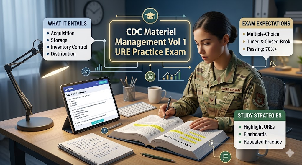 CDC Materiel Management Volume 1 URE Practice Test Banner