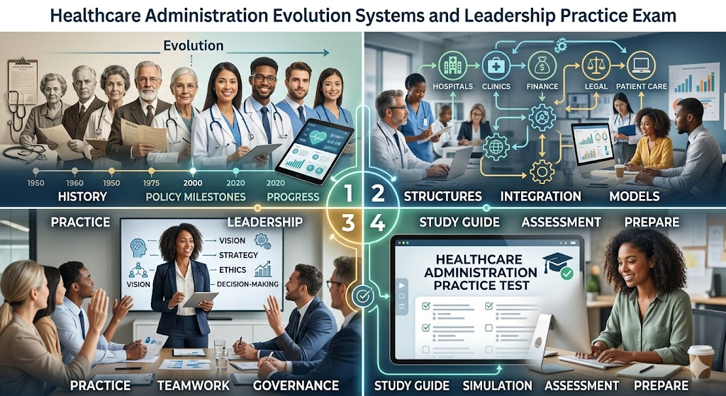 Healthcare Administration Evolution, Systems, and Leadership Practice Test Banner
