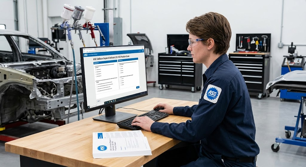 ASE Auto Body Technology – Collision Repair & Refinish (B2–B5) Practice Exam Banner
