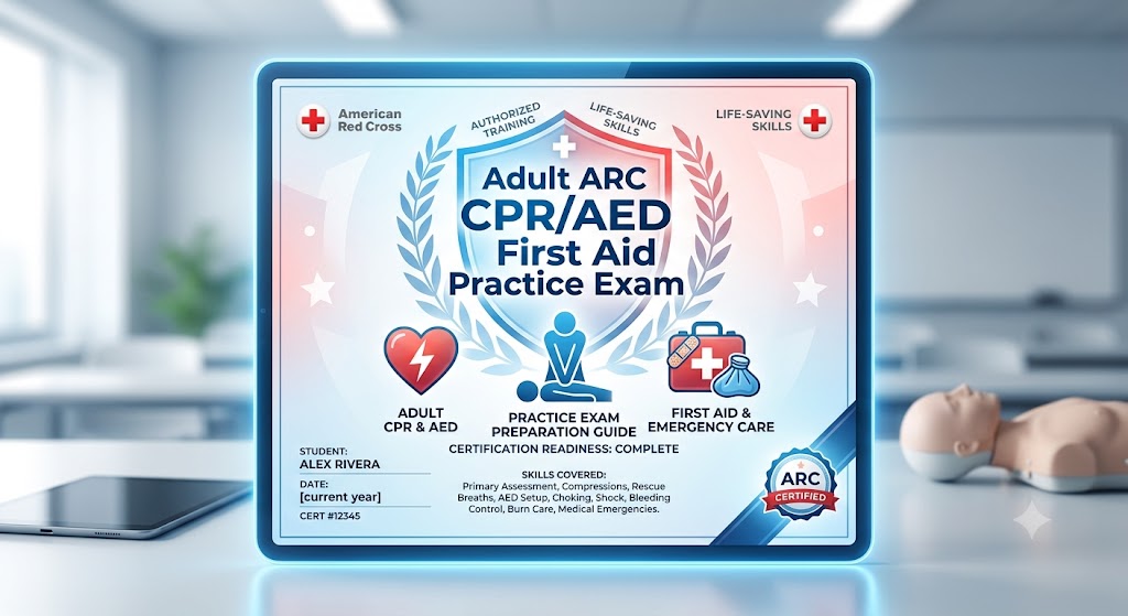 Adult ARC CPR/AED/First Aid Cert Practice Test Banner