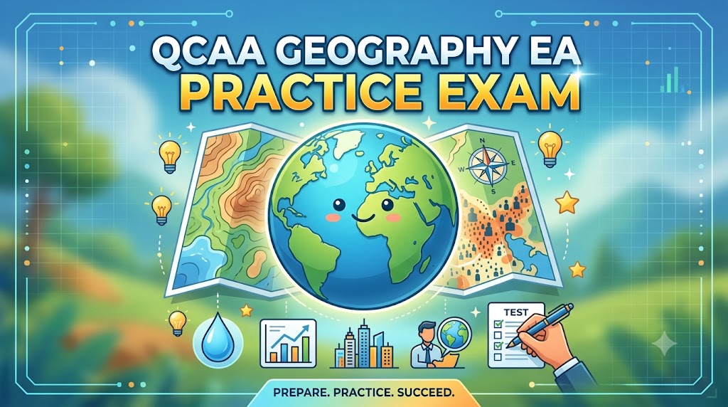 QCAA Geography EA Revision Practice Test Banner