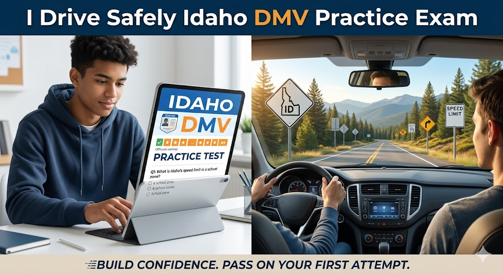 Idaho I Drive Safely DMV Practice Test Banner