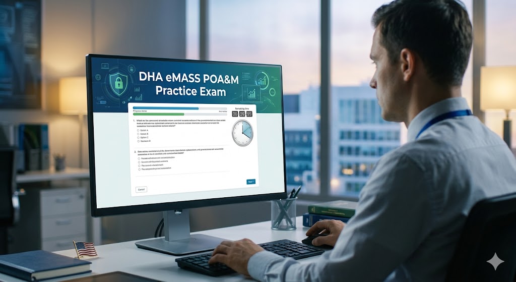 DHA POA&M Enterprise Mission Assurance Support Service (eMASS) Practice Test Banner