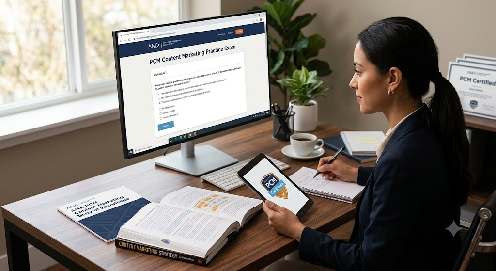 American Marketing Association Professional Certified Marketer (PCM) Content Marketing Practice Exam Banner