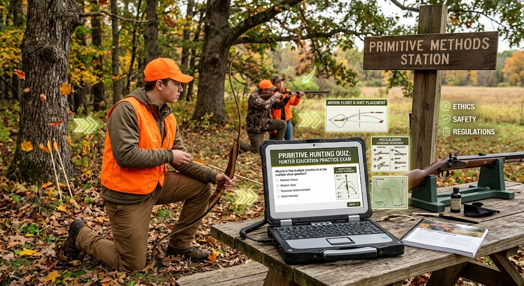 Primitive Hunting Quiz Hunter Education Practice Test Banner