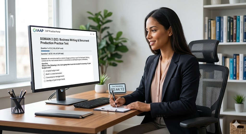 IAAP Domain 2 (D2) – Business Writing & Document Production Practice Test Banner
