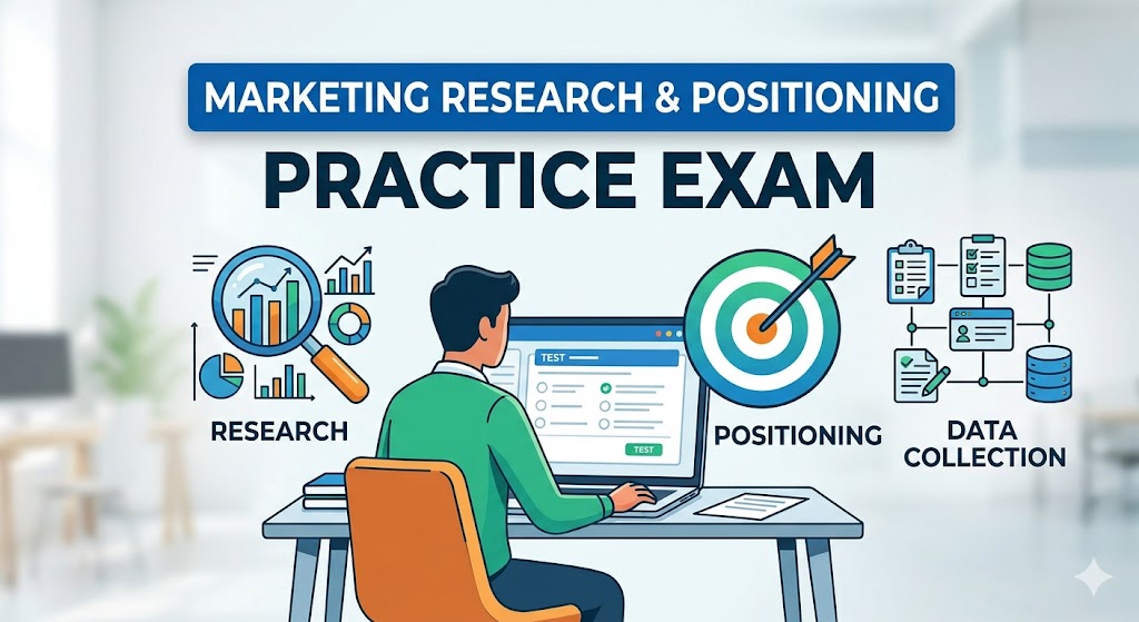 Comprehensive Marketing Research, Data Collection, and Positioning Strategies Practice Test Banner