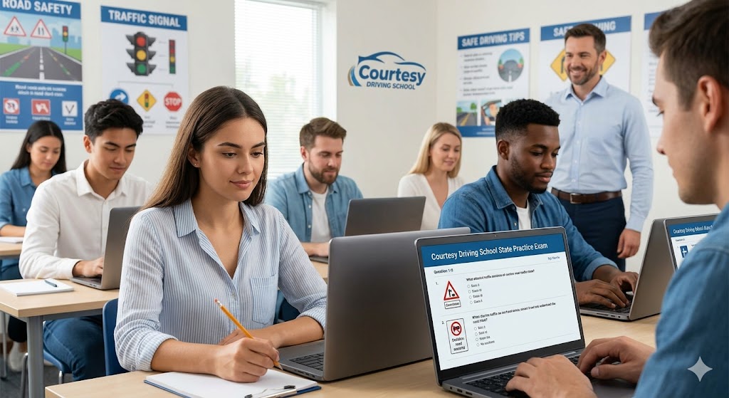 Courtesy Driving School State Practice Test Banner